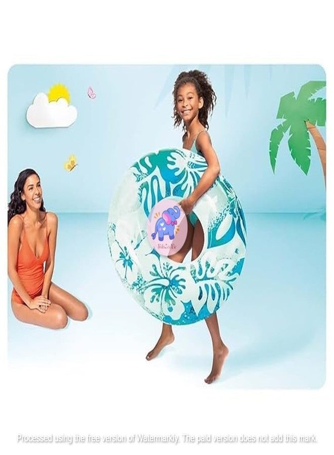 KidsZeeNie® Inflatable Swimming Rings for Adult| Printed Floater for Summer Fun|Circle Swim Tube for Pool Party, Lake, Beach| Swimmer Training Aid|Water Safety Float for Kids 9+ (Clear Tropical) - Image 2